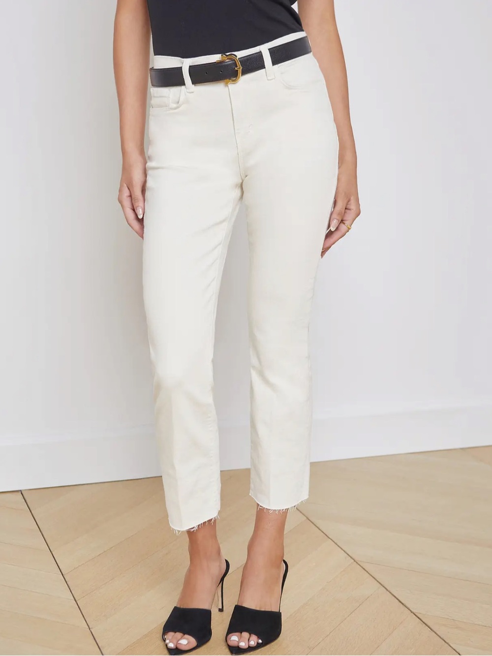L'Agence Sada Slim-Leg Cropped Jeans in Vintage White Size 25